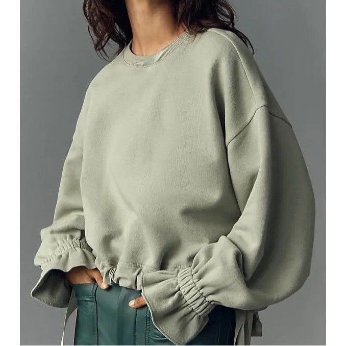 Maeve Anthropologie Big Top Sweatshirt Cotton Pullover Solid Green Xs 286376